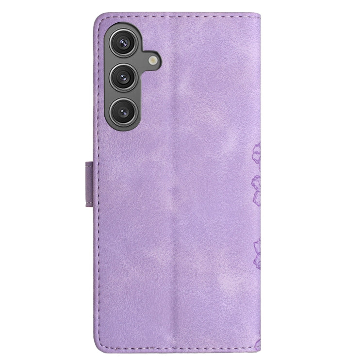 For Samsung Galaxy S25+ 5G Cherry Blossom Butterfly Skin Feel Embossed PU Phone Case(Purple) by buy2fix