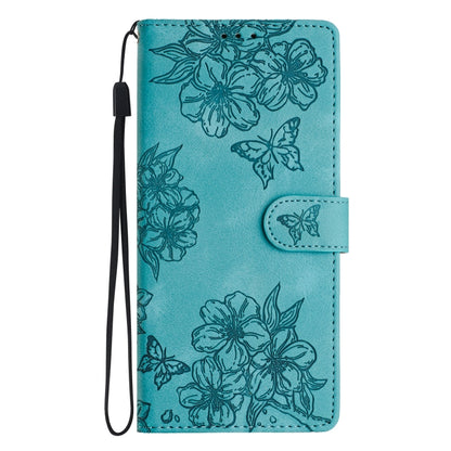 For Samsung Galaxy S25+ 5G Cherry Blossom Butterfly Skin Feel Embossed PU Phone Case(Green) by buy2fix