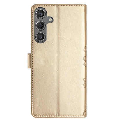 For Samsung Galaxy S25+ 5G Cherry Blossom Butterfly Skin Feel Embossed PU Phone Case(Gold) by buy2fix