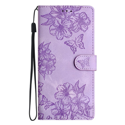 For Samsung Galaxy S25 Ultra 5G Cherry Blossom Butterfly Skin Feel Embossed PU Phone Case(Purple) - Galaxy S25 Ultra 5G Cases by buy2fix | Online Shopping UK | buy2fix