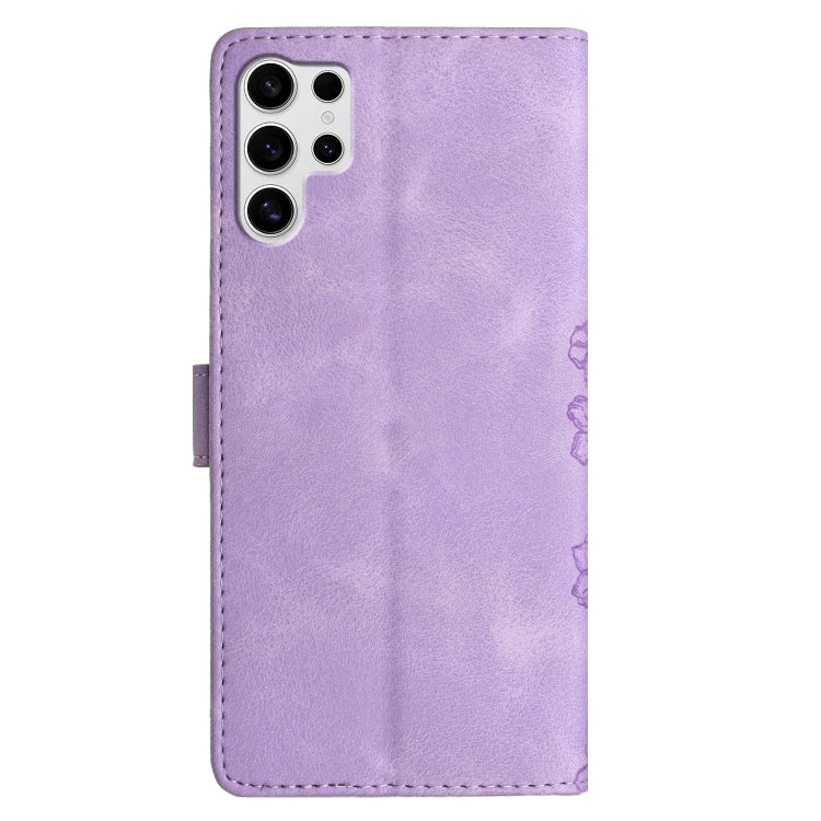 For Samsung Galaxy S25 Ultra 5G Cherry Blossom Butterfly Skin Feel Embossed PU Phone Case(Purple) - Galaxy S25 Ultra 5G Cases by buy2fix | Online Shopping UK | buy2fix