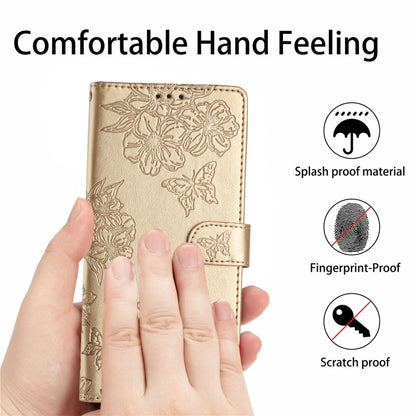 For Samsung Galaxy S25 Ultra 5G Cherry Blossom Butterfly Skin Feel Embossed PU Phone Case(Gold) by buy2fix