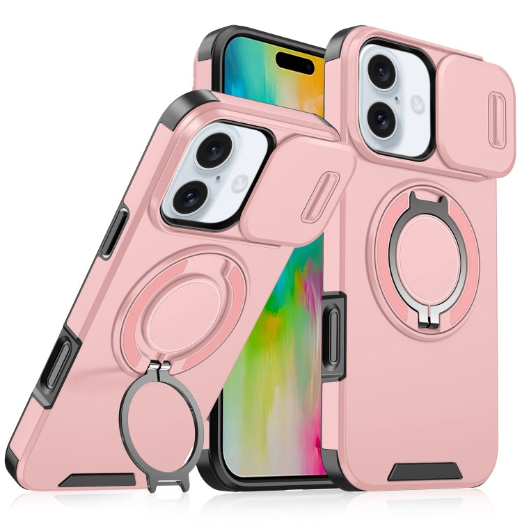 For iPhone 16 Plus Sliding Camshield Ring Holder Phone Case(Pink) - iPhone 16 Plus Cases by buy2fix | Online Shopping UK | buy2fix