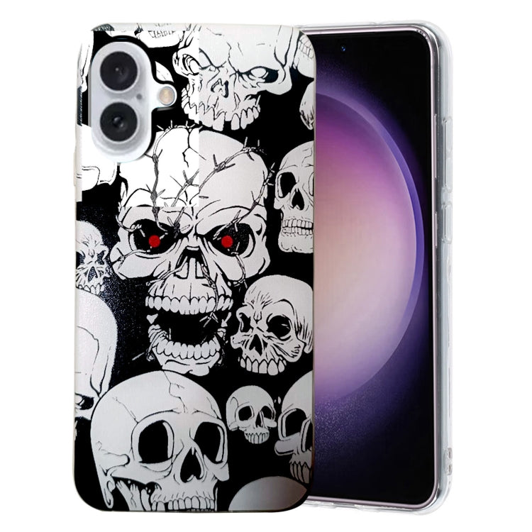 For iPhone 16 Plus Colored Drawing Pattern TPU Phone Case(Skull) - iPhone 16 Plus Cases by buy2fix | Online Shopping UK | buy2fix