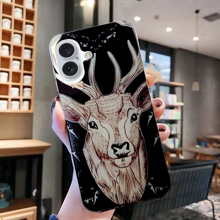 For iPhone 16 Plus Colored Drawing Pattern TPU Phone Case(Deer) - iPhone 16 Plus Cases by buy2fix | Online Shopping UK | buy2fix