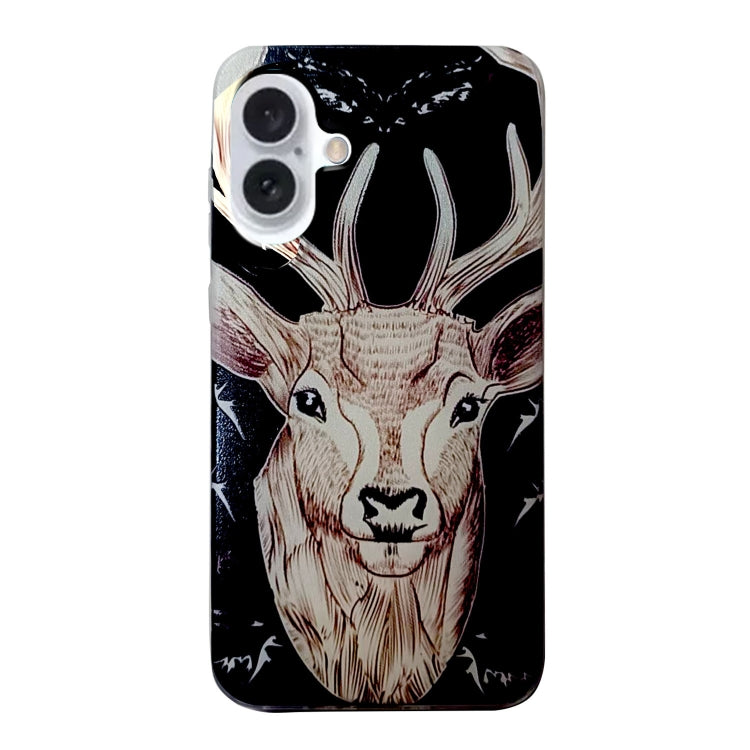 For iPhone 16 Plus Colored Drawing Pattern TPU Phone Case(Deer) - iPhone 16 Plus Cases by buy2fix | Online Shopping UK | buy2fix