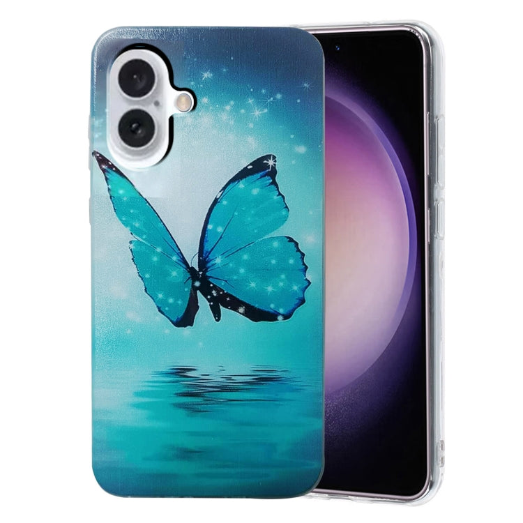 For iPhone 16 Colored Drawing Pattern TPU Phone Case(Butterfly) - iPhone 16 Cases by buy2fix | Online Shopping UK | buy2fix