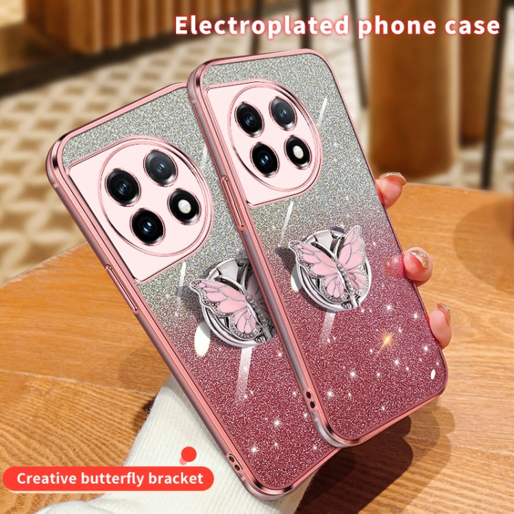 For OnePlus 11 Plated Gradient Glitter Butterfly Holder TPU Phone Case(Pink) by buy2fix