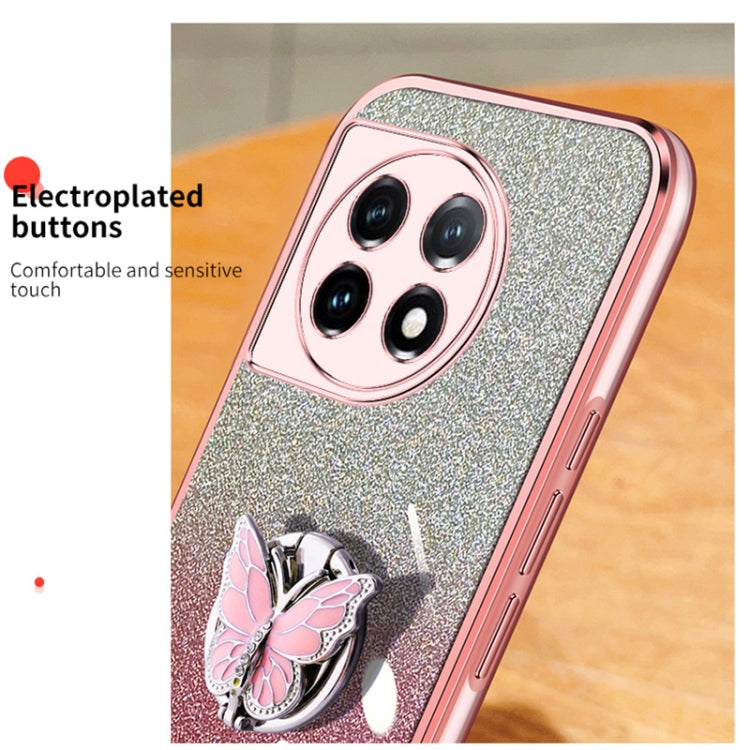 For OnePlus 11 Plated Gradient Glitter Butterfly Holder TPU Phone Case(Pink) by buy2fix