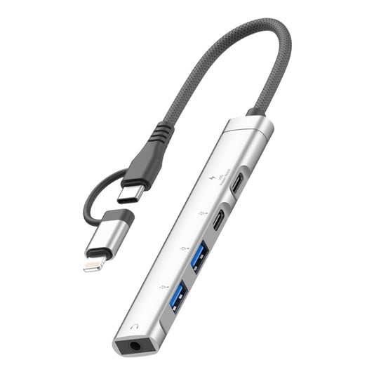 5 in 2 Multi-function HUB Adapter, Interface:USB-C / Type-C + 8 Pin(Silver) - USB HUB by buy2fix | Online Shopping UK | buy2fix