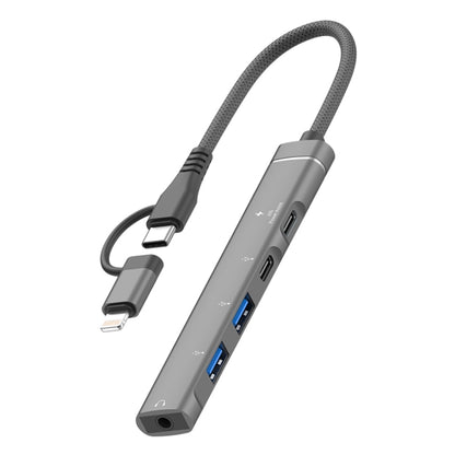 5 in 2 Multi-function HUB Adapter, Interface:USB-C / Type-C + 8 Pin(Grey) - USB HUB by buy2fix | Online Shopping UK | buy2fix