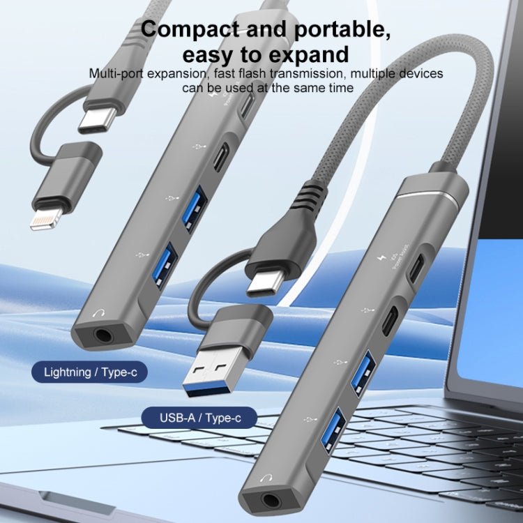 5 in 2 Multi-function HUB Adapter, Interface:USB-C / Type-C + 8 Pin(Grey) - USB HUB by buy2fix | Online Shopping UK | buy2fix