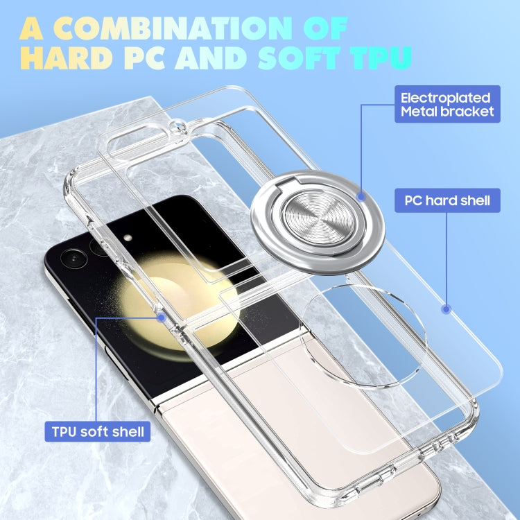 For Samsung Galaxy Z Flip6 / Flip7 FE MagSafe Transparent PC Folding Phone Case with Ring Holder by buy2fix