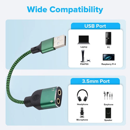 USB-A to Dual 3.5mm Integrated Style Audio Adapter Cable, Length:1m(Green) - Video & Audio Cable by buy2fix | Online Shopping UK | buy2fix