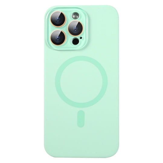 For iPhone 14 Pro Max Liquid Silicone MagSafe Full Coverage Phone Case with Lens Film(Green)