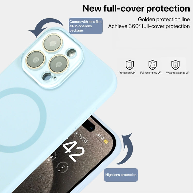 For iPhone 15 Pro MagSafe Liquid Silicone Full Coverage Phone Case with Lens Film(Blue) - iPhone 15 Pro Cases by buy2fix | Online Shopping UK | buy2fix