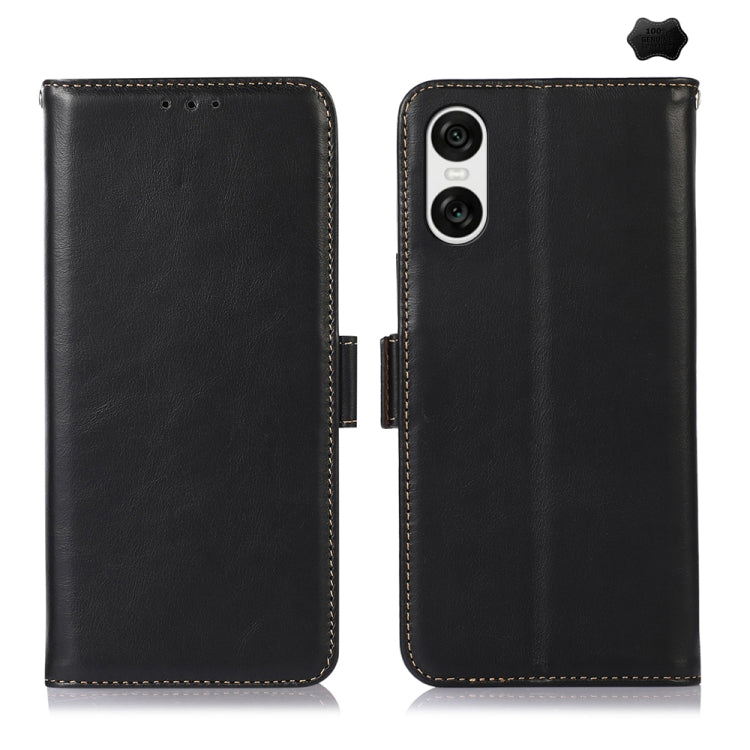For Sony Xperia 10 VI Magnetic Crazy Horse Texture Genuine Leather RFID Phone Case(Black) - Sony Cases by buy2fix | Online Shopping UK | buy2fix