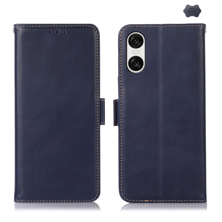 For Sony Xperia 10 VI Magnetic Crazy Horse Texture Genuine Leather RFID Phone Case(Blue) - Sony Cases by buy2fix | Online Shopping UK | buy2fix