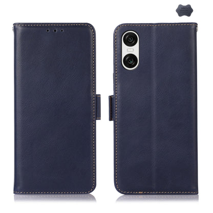 For Sony Xperia 10 VI Magnetic Crazy Horse Texture Genuine Leather RFID Phone Case(Blue) - Sony Cases by buy2fix | Online Shopping UK | buy2fix