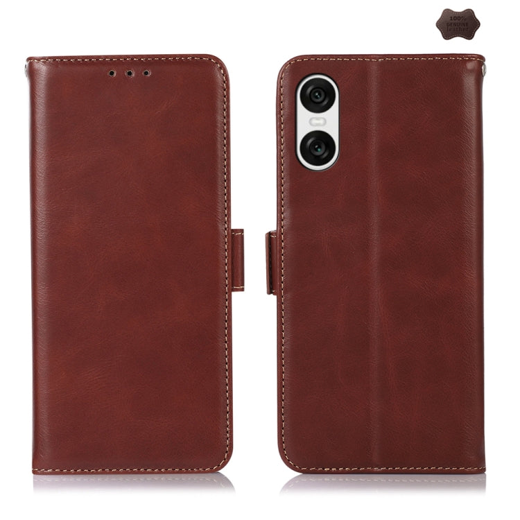 For Sony Xperia 10 VI Magnetic Crazy Horse Texture Genuine Leather RFID Phone Case(Brown) - Sony Cases by buy2fix | Online Shopping UK | buy2fix
