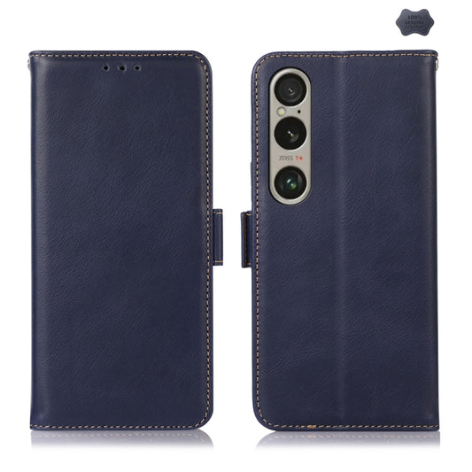 For Sony Xperia 1 VI Magnetic Crazy Horse Texture Genuine Leather RFID Phone Case(Blue) - Sony Cases by buy2fix | Online Shopping UK | buy2fix