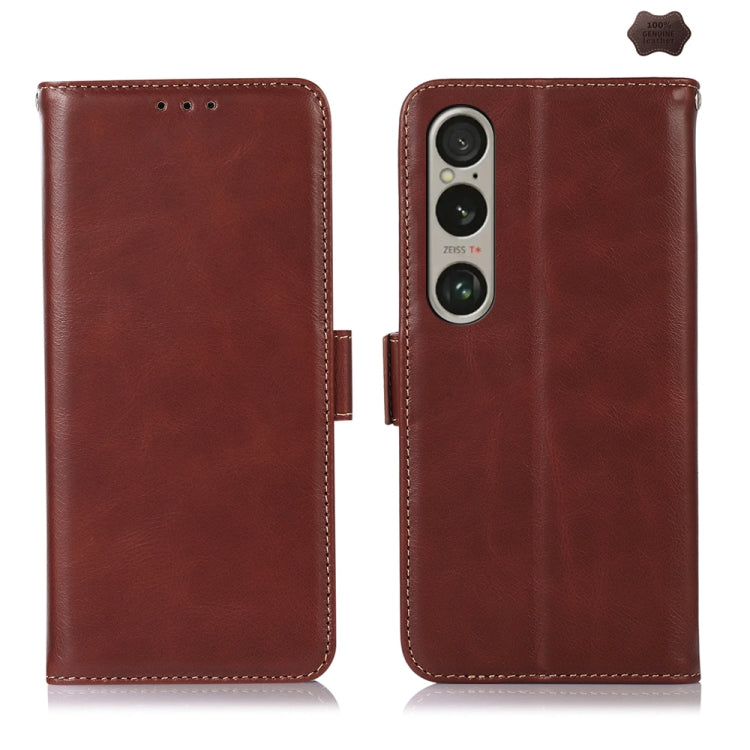 For Sony Xperia 1 VI Magnetic Crazy Horse Texture Genuine Leather RFID Phone Case(Brown) - Sony Cases by buy2fix | Online Shopping UK | buy2fix