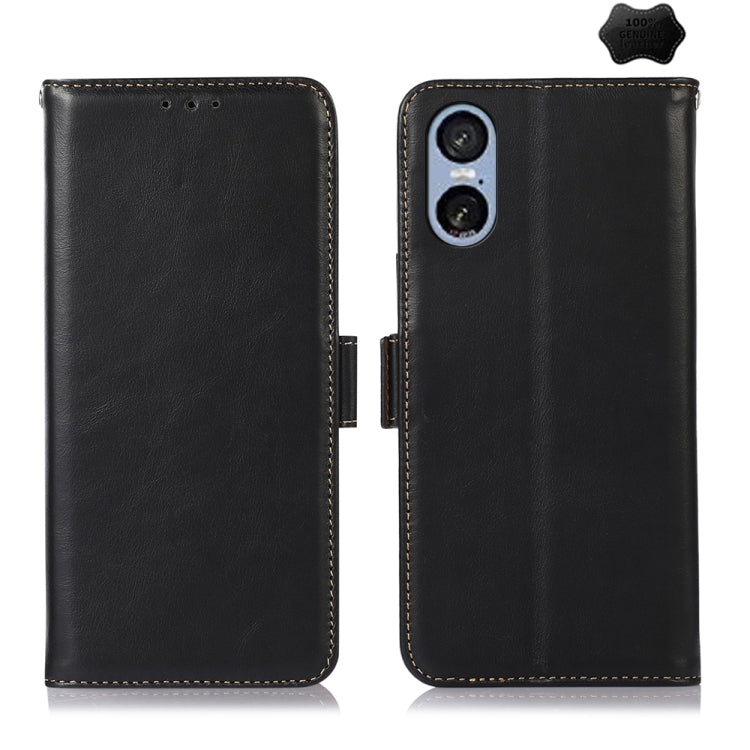 For Sony Xperia 5 VI Magnetic Crazy Horse Texture Genuine Leather RFID Phone Case(Black) - Sony Cases by buy2fix | Online Shopping UK | buy2fix