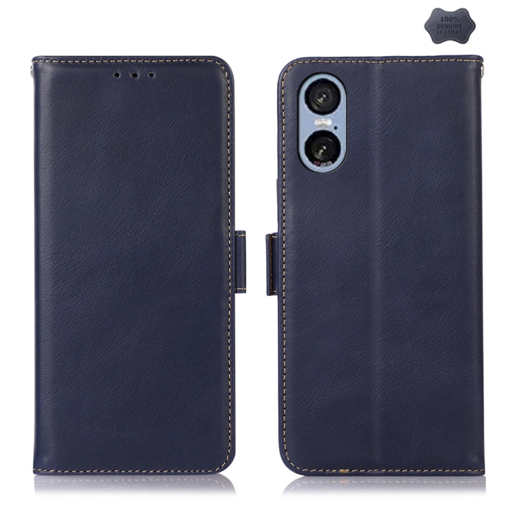 For Sony Xperia 5 VI Magnetic Crazy Horse Texture Genuine Leather RFID Phone Case(Blue) - Sony Cases by buy2fix | Online Shopping UK | buy2fix