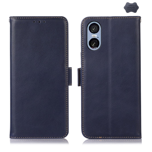 For Sony Xperia 5 VI Magnetic Crazy Horse Texture Genuine Leather RFID Phone Case(Blue) - Sony Cases by buy2fix | Online Shopping UK | buy2fix
