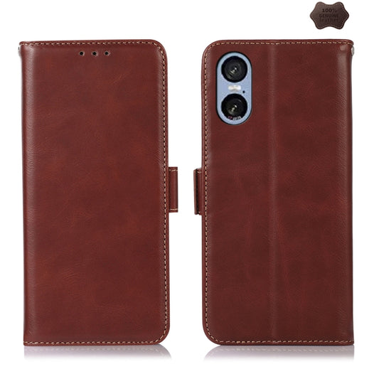 For Sony Xperia 5 VI Magnetic Crazy Horse Texture Genuine Leather RFID Phone Case(Brown) - Sony Cases by buy2fix | Online Shopping UK | buy2fix