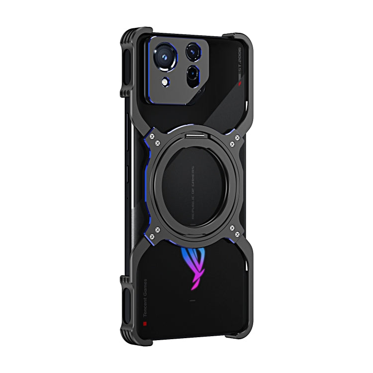 For Asus ROG Phone 8 / 8 Pro Mechanical Arm Borderless MagSafe Holder Metal Phone Case(Black Blue) - ASUS Cases by buy2fix | Online Shopping UK | buy2fix