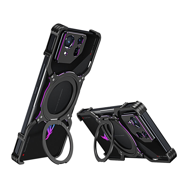 For Asus ROG Phone 8 / 8 Pro Mechanical Arm Borderless MagSafe Holder Metal Phone Case(Black Purple) - ASUS Cases by buy2fix | Online Shopping UK | buy2fix