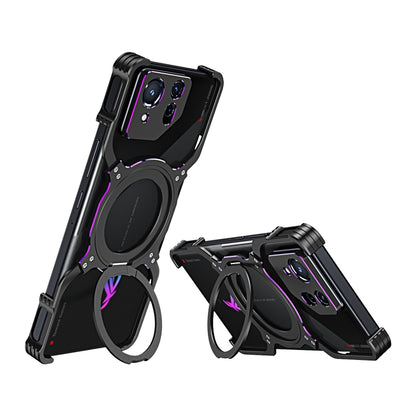 For Asus ROG Phone 8 / 8 Pro Mechanical Arm Borderless MagSafe Holder Metal Phone Case(Black Purple) - ASUS Cases by buy2fix | Online Shopping UK | buy2fix
