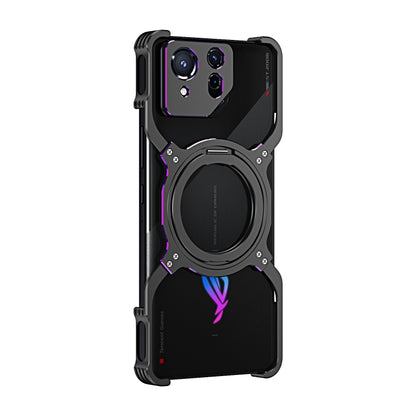 For Asus ROG Phone 8 / 8 Pro Mechanical Arm Borderless MagSafe Holder Metal Phone Case(Black Purple) - ASUS Cases by buy2fix | Online Shopping UK | buy2fix