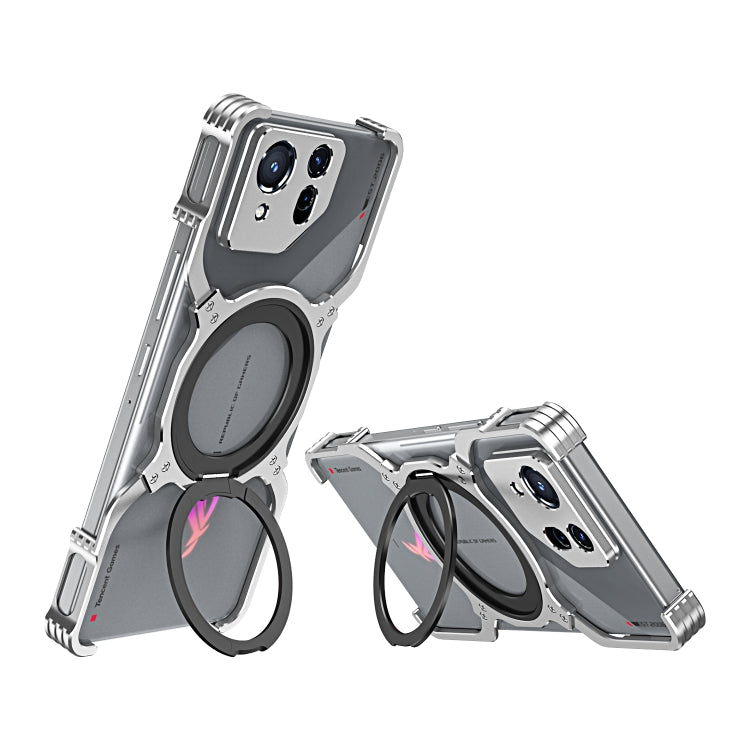 For Asus ROG Phone 8 / 8 Pro Mechanical Arm Borderless MagSafe Holder Metal Phone Case(Silver) - ASUS Cases by buy2fix | Online Shopping UK | buy2fix