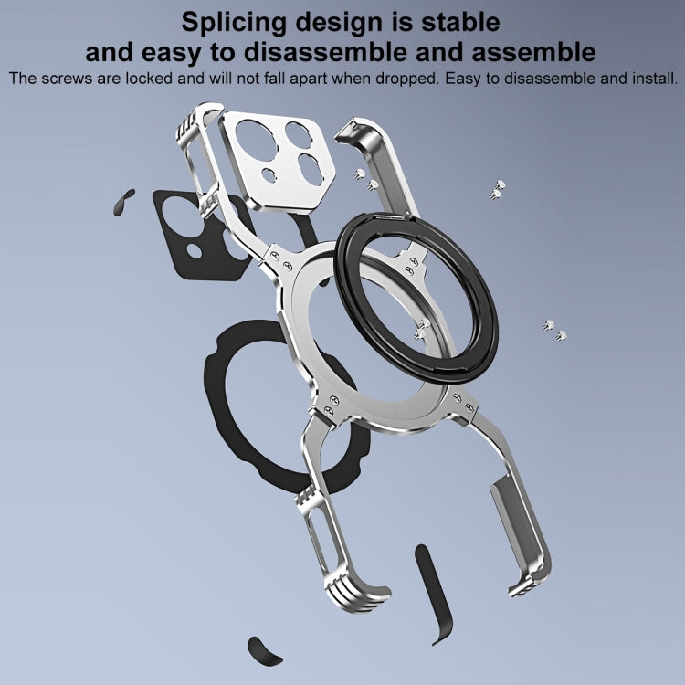 For Asus ROG Phone 8 / 8 Pro Mechanical Arm Borderless MagSafe Holder Metal Phone Case(Black Silver) - ASUS Cases by buy2fix | Online Shopping UK | buy2fix