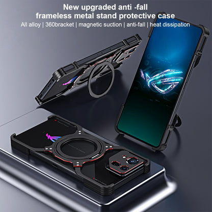 For Asus ROG Phone 8 / 8 Pro Mechanical Arm Borderless MagSafe Holder Metal Phone Case(Black Purple) - ASUS Cases by buy2fix | Online Shopping UK | buy2fix