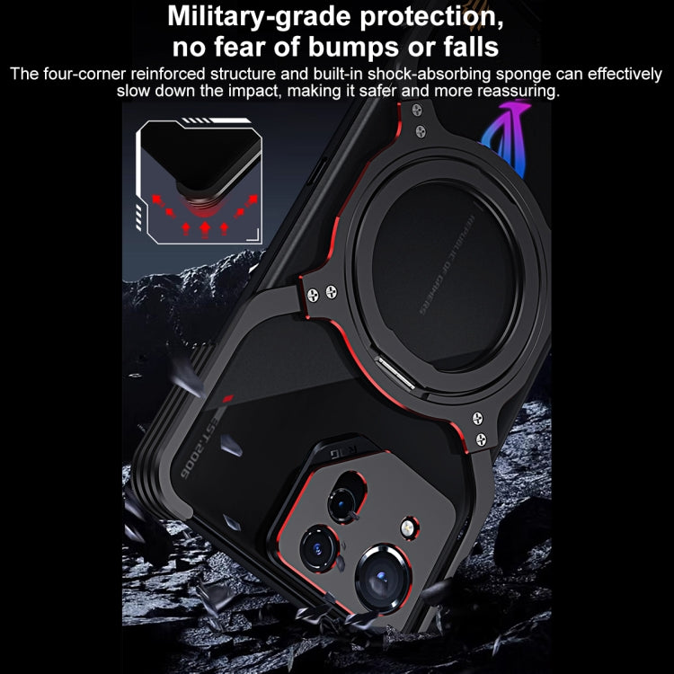 For Asus ROG Phone 8 / 8 Pro Mechanical Arm Borderless MagSafe Holder Metal Phone Case(Black Silver) - ASUS Cases by buy2fix | Online Shopping UK | buy2fix