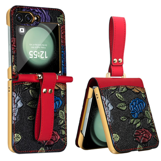 For Samsung Galaxy Z Flip5 VIETAO Integrated Embossed Pattern Full Coverage Phone Case with Wrist Strap(Red) - Galaxy Z Flip5 Cases by VIETAO | Online Shopping UK | buy2fix