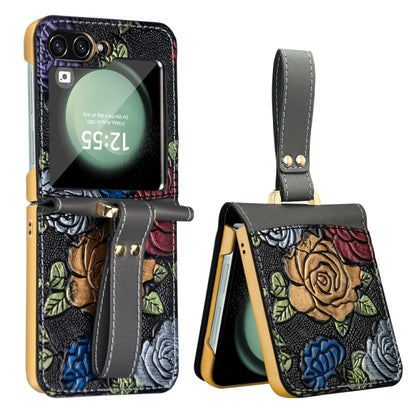 For Samsung Galaxy Z Flip5 VIETAO Integrated Embossed Pattern Full Coverage Phone Case with Wrist Strap(Grey) - Galaxy Z Flip5 Cases by VIETAO | Online Shopping UK | buy2fix