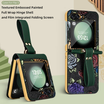 For Samsung Galaxy Z Flip5 VIETAO Integrated Embossed Pattern Full Coverage Phone Case with Wrist Strap(Brown) - Galaxy Z Flip5 Cases by VIETAO | Online Shopping UK | buy2fix