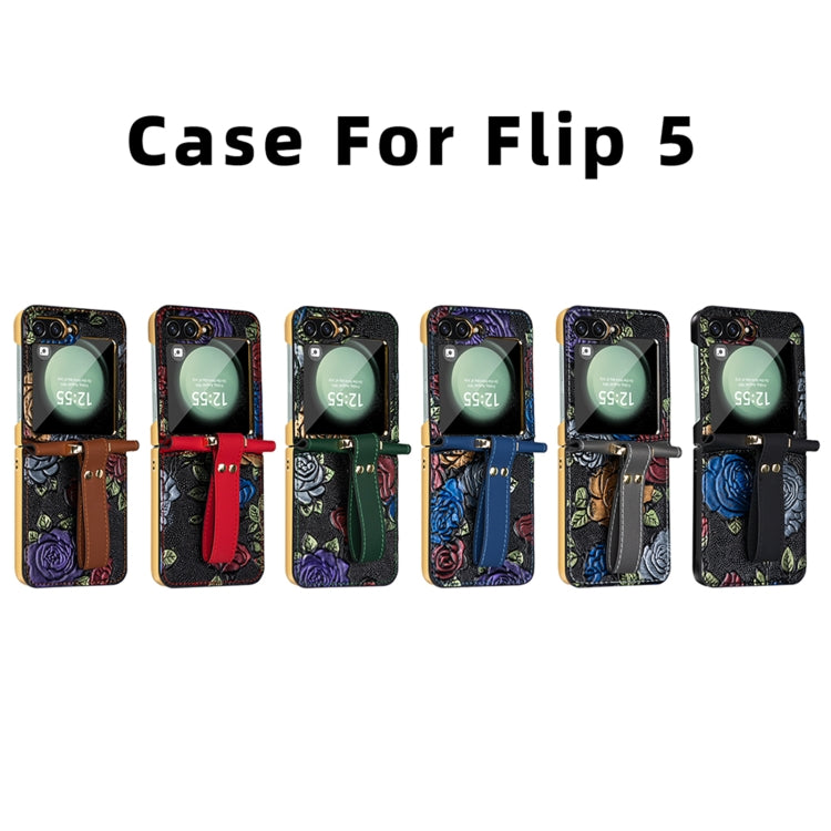 For Samsung Galaxy Z Flip5 VIETAO Integrated Embossed Pattern Full Coverage Phone Case with Wrist Strap(Green) - Galaxy Z Flip5 Cases by VIETAO | Online Shopping UK | buy2fix