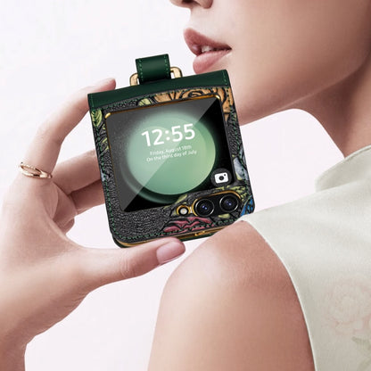 For Samsung Galaxy Z Flip5 VIETAO Integrated Embossed Pattern Full Coverage Phone Case with Wrist Strap(Green) - Galaxy Z Flip5 Cases by VIETAO | Online Shopping UK | buy2fix