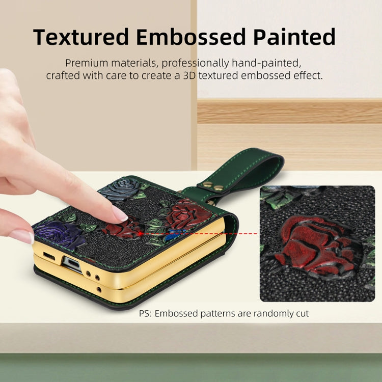 For Samsung Galaxy Z Flip5 VIETAO Integrated Embossed Pattern Full Coverage Phone Case with Wrist Strap(Green) - Galaxy Z Flip5 Cases by VIETAO | Online Shopping UK | buy2fix