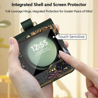 For Samsung Galaxy Z Flip5 VIETAO Integrated Embossed Pattern Full Coverage Phone Case with Wrist Strap(Green) - Galaxy Z Flip5 Cases by VIETAO | Online Shopping UK | buy2fix
