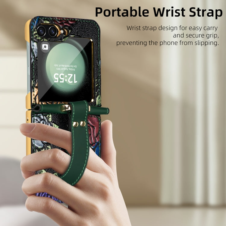 For Samsung Galaxy Z Flip5 VIETAO Integrated Embossed Pattern Full Coverage Phone Case with Wrist Strap(Green) - Galaxy Z Flip5 Cases by VIETAO | Online Shopping UK | buy2fix