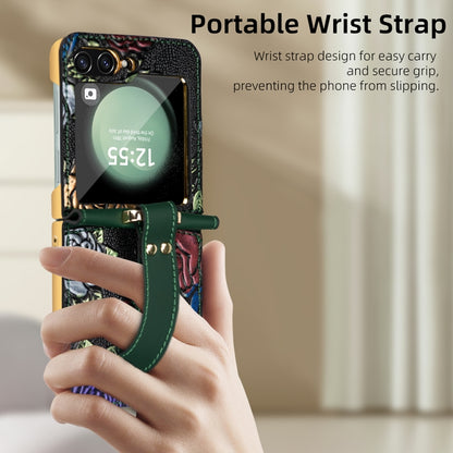 For Samsung Galaxy Z Flip5 VIETAO Integrated Embossed Pattern Full Coverage Phone Case with Wrist Strap(Green) - Galaxy Z Flip5 Cases by VIETAO | Online Shopping UK | buy2fix