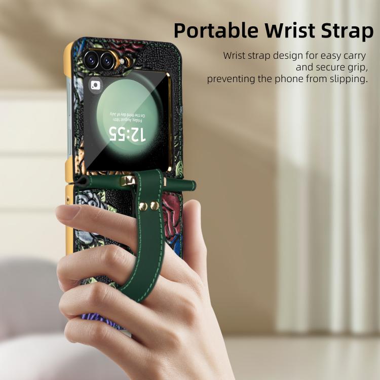 For Samsung Galaxy Z Flip6 VIETAO Integrated Embossed Pattern Full Coverage Phone Case with Wrist Strap(Black) - Galaxy Z Fold6 5G Cases by VIETAO | Online Shopping UK | buy2fix