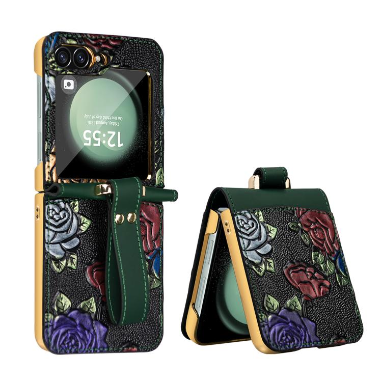 For Samsung Galaxy Z Flip6 VIETAO Integrated Embossed Pattern Full Coverage Phone Case with Wrist Strap(Green) - Galaxy Z Fold6 5G Cases by VIETAO | Online Shopping UK | buy2fix
