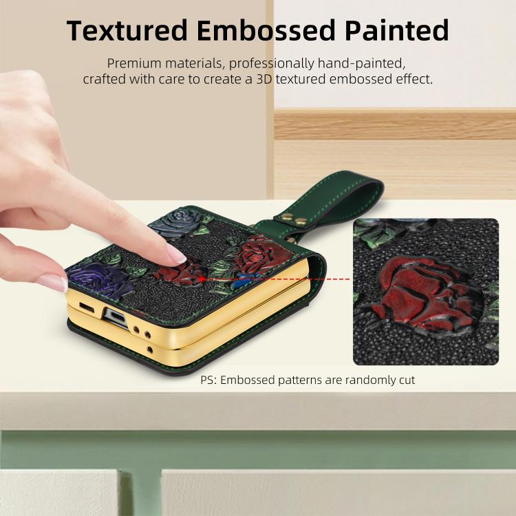 For Samsung Galaxy Z Flip6 VIETAO Integrated Embossed Pattern Full Coverage Phone Case with Wrist Strap(Green) - Galaxy Z Fold6 5G Cases by VIETAO | Online Shopping UK | buy2fix